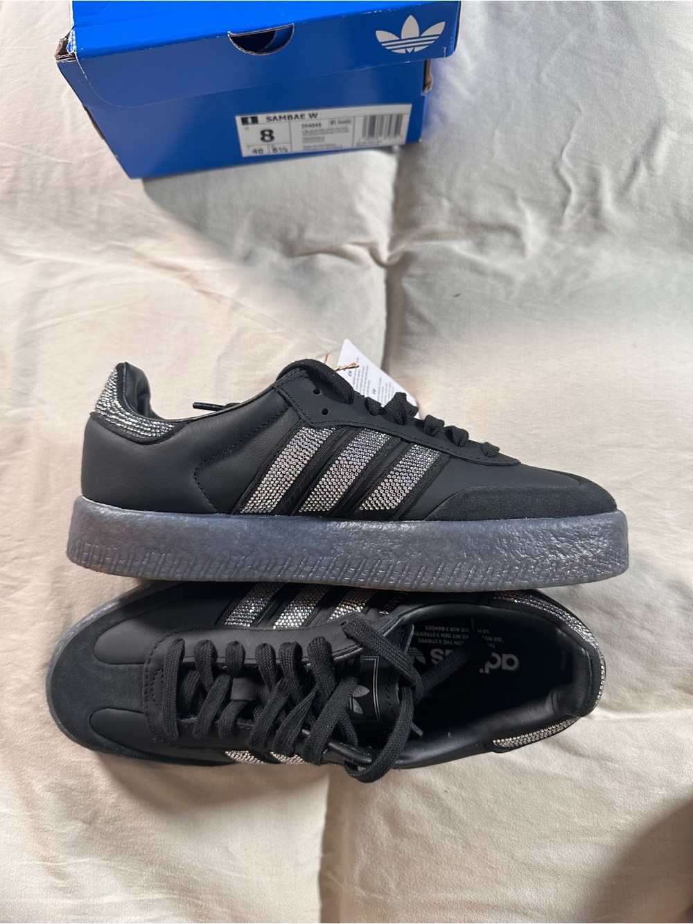 Adidas Women SAMBAE Triple Black Bedazzled Stripes US 8 UK 6.5  IH4045 NWB - Picture 7 of 10